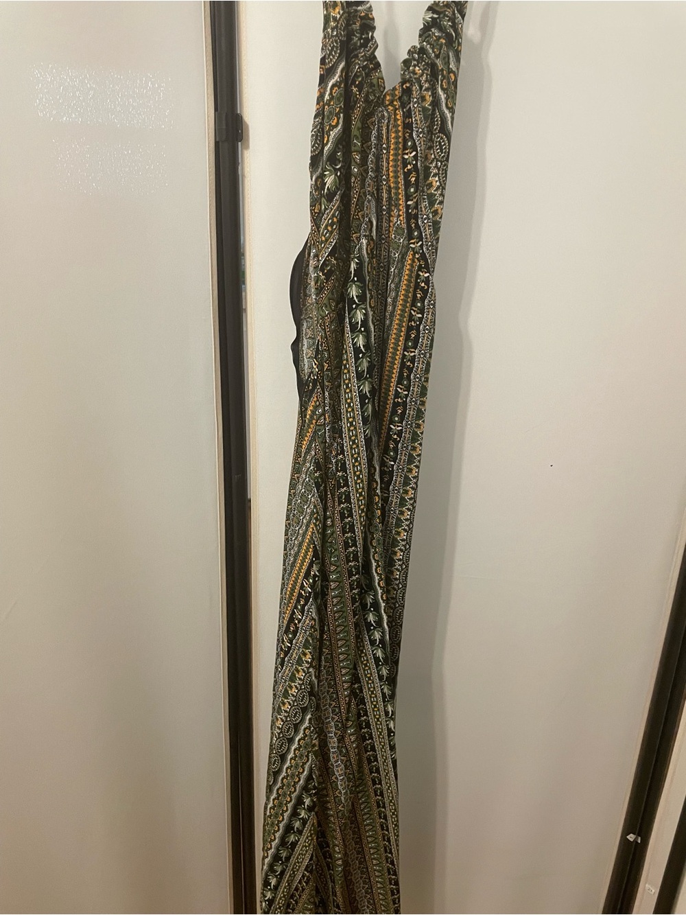 Women's Olive Green Patterned Maxi Dress